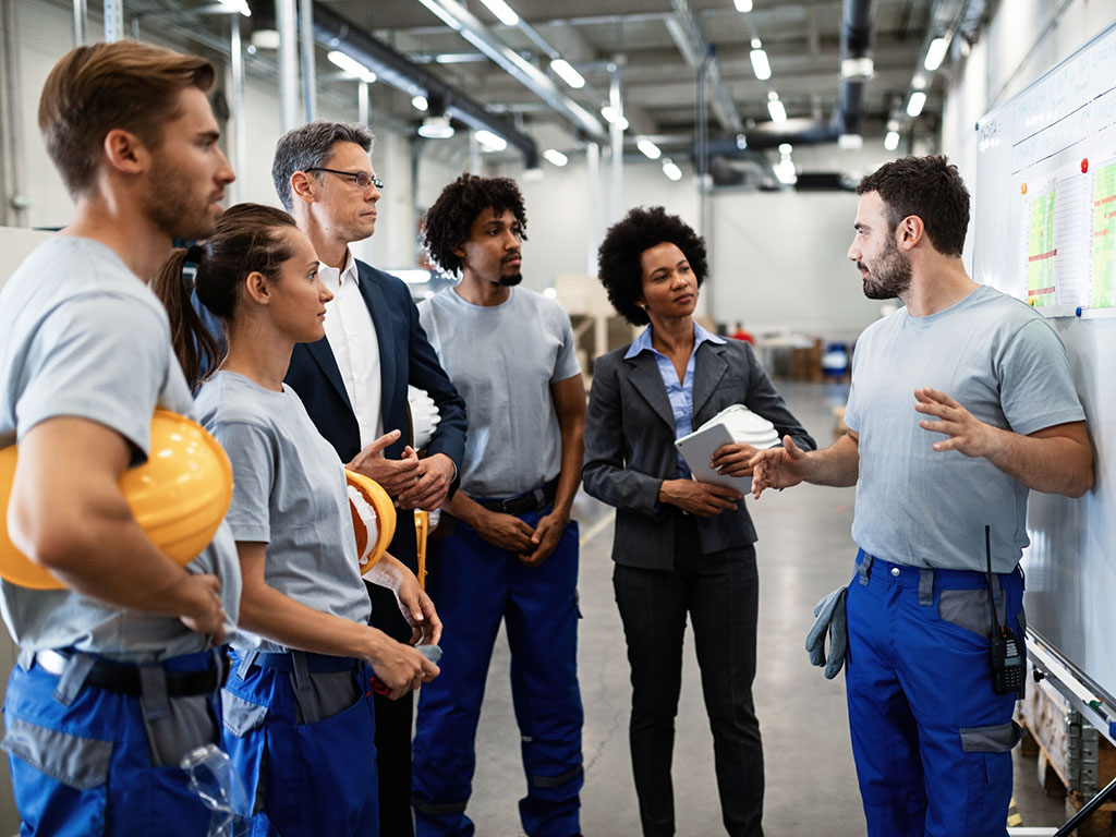Colleagues contributing to a team discussion